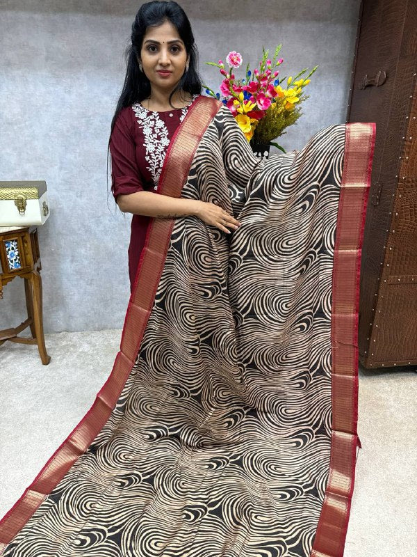 Elegant Hand Block printed Moonga Tussar Silk Kurta Dupatta Set –  India1001.com
